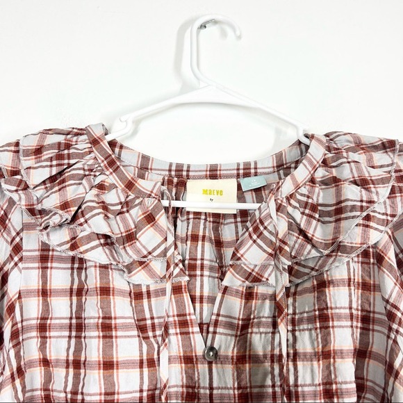 ANTHROPOLOGIE Maeve Ruffled Plaid Button Down Top Plus Size 1X Western Boho - Picture 4 of 7